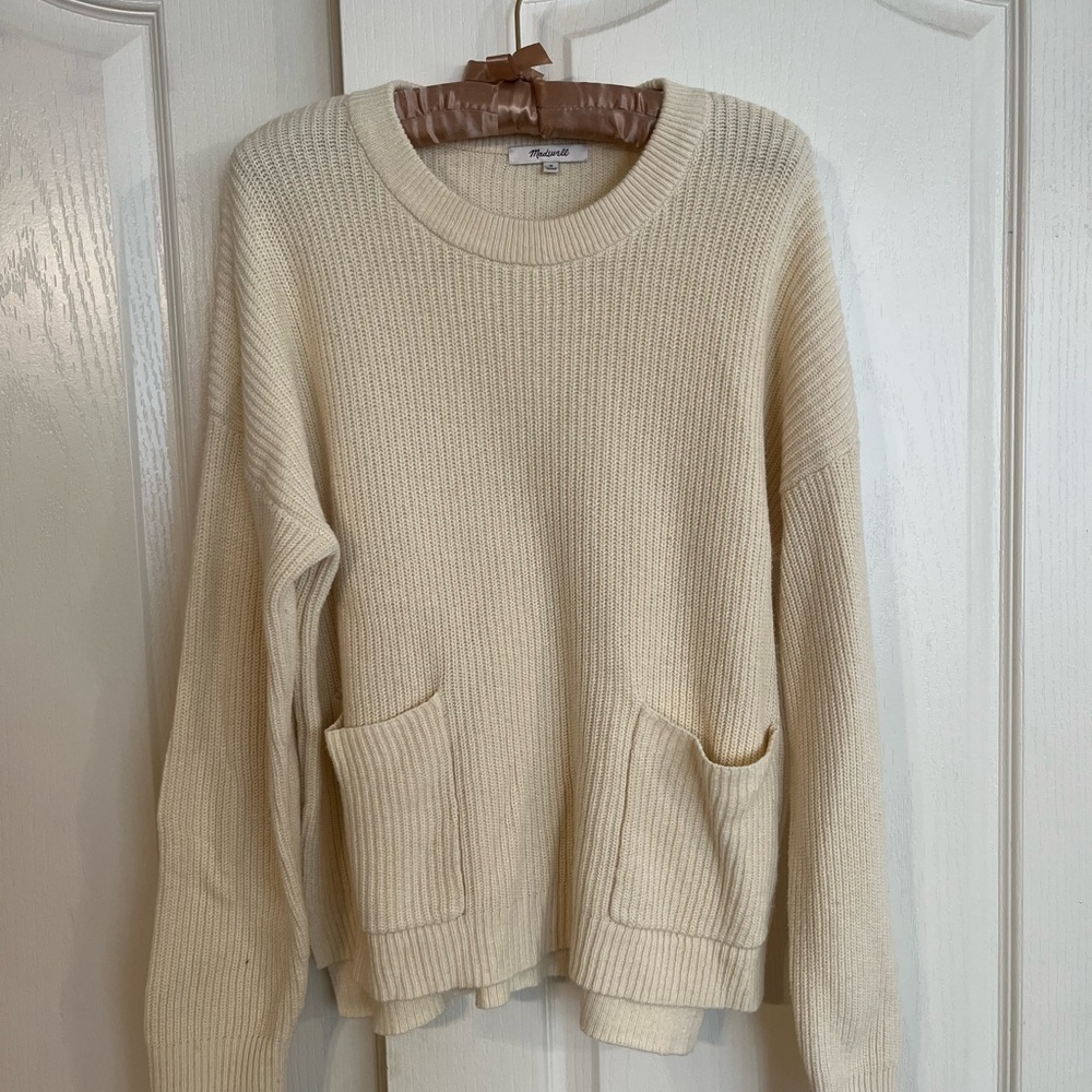 Madewell Cream Sweater with Pockets- Size Medium